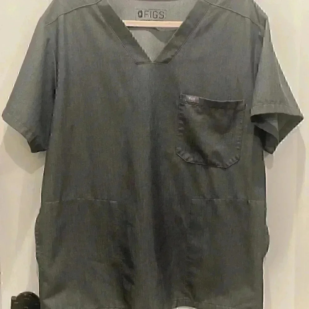 FIGS TECHNICAL COLLECTION GREY SCRUB TOP SIZE LARGE MEDICAL NURSE